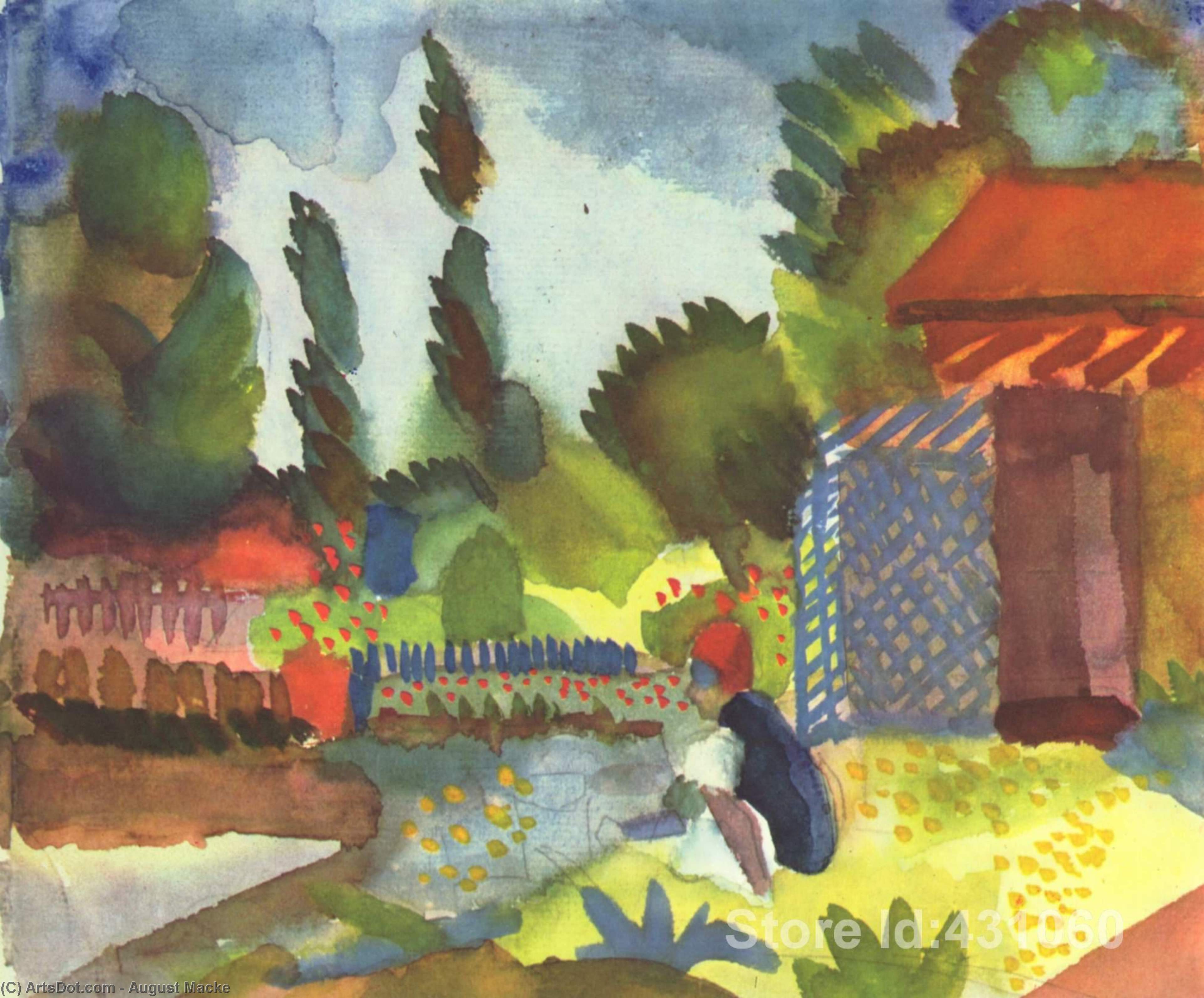 Wikioo.org - สารานุกรมวิจิตรศิลป์ - จิตรกรรม August Macke - Tunis landscape with a sedentary Arabs