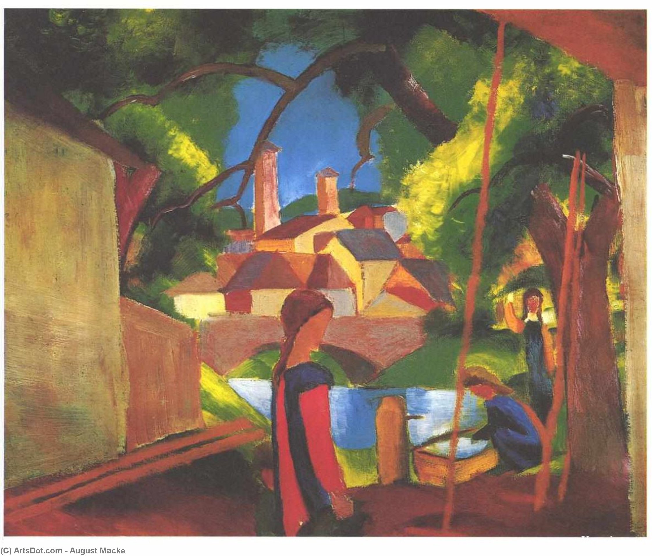 Wikioo.org - The Encyclopedia of Fine Arts - Painting, Artwork by August Macke - Children at the fountain