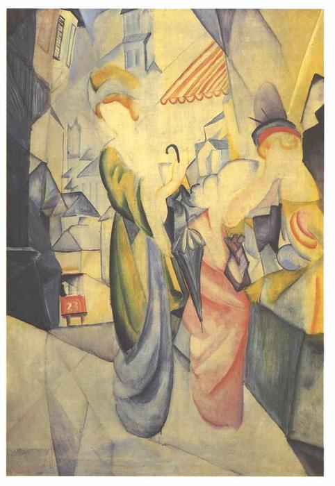 Wikioo.org - The Encyclopedia of Fine Arts - Painting, Artwork by August Macke - Bright woman in front of a hat store