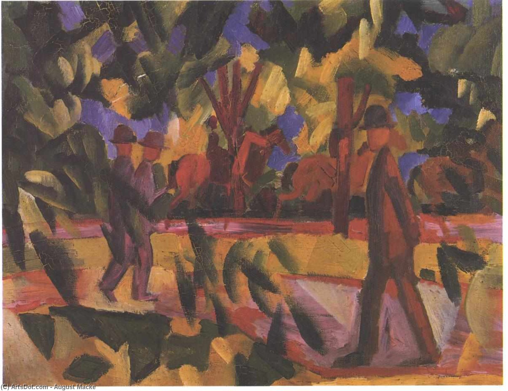 WikiOO.org - Encyclopedia of Fine Arts - Maleri, Artwork August Macke - Riders and walkers at a parkway