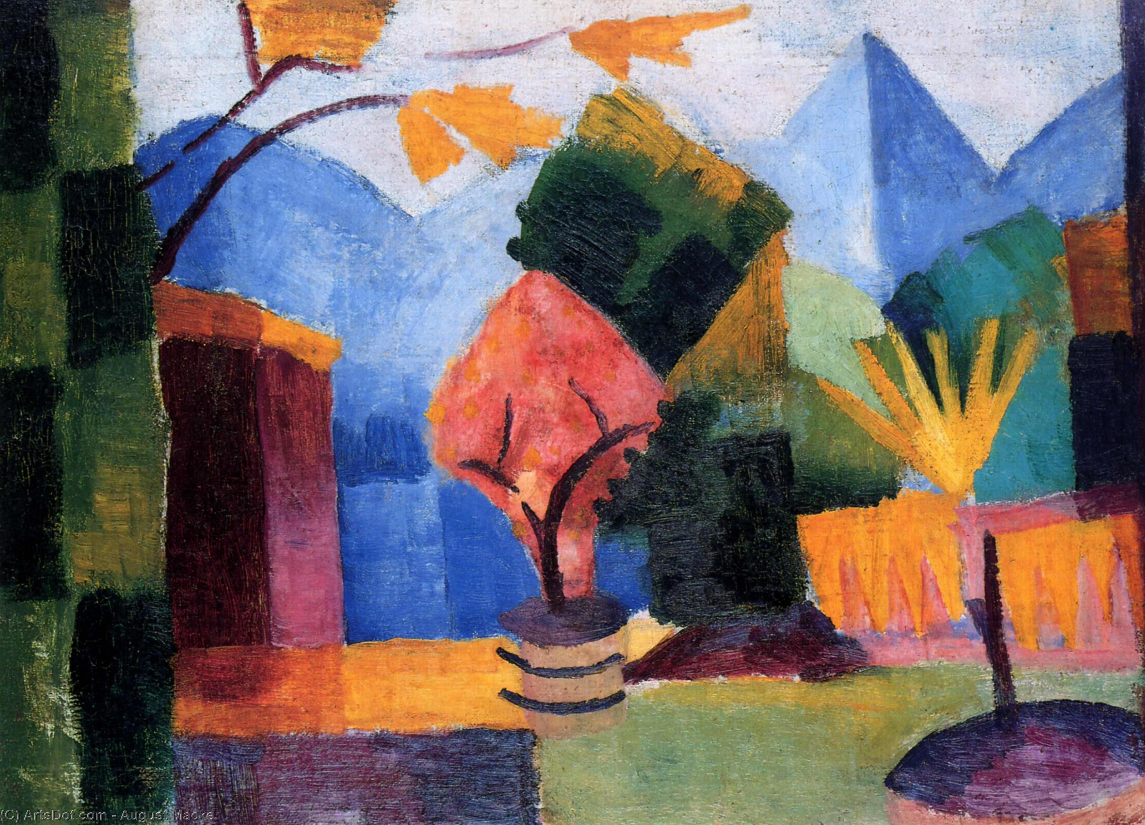 Wikioo.org - The Encyclopedia of Fine Arts - Painting, Artwork by August Macke - Garden on Lake Thun
