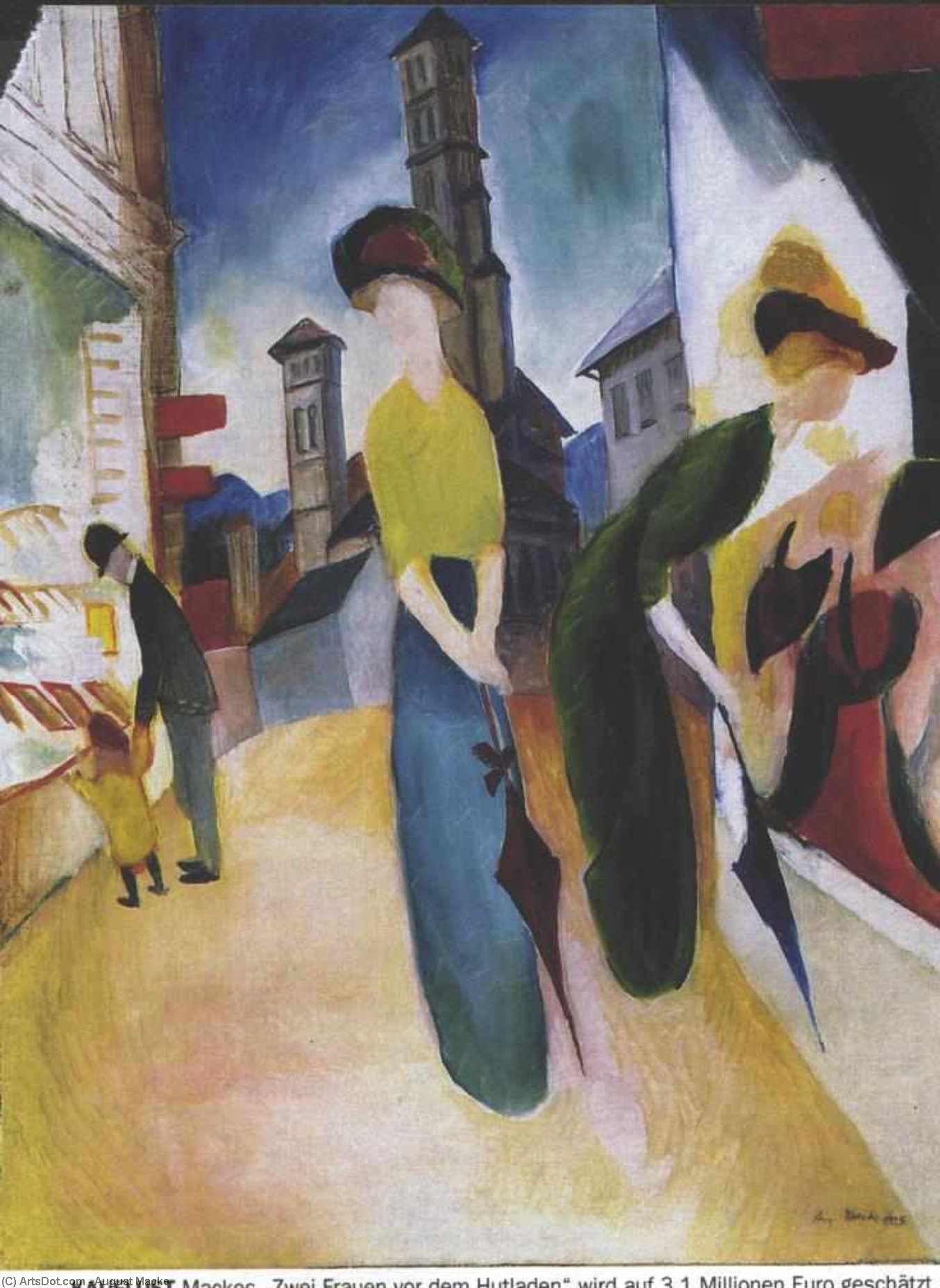 Wikioo.org - The Encyclopedia of Fine Arts - Painting, Artwork by August Macke - Two women in front of a hat shop