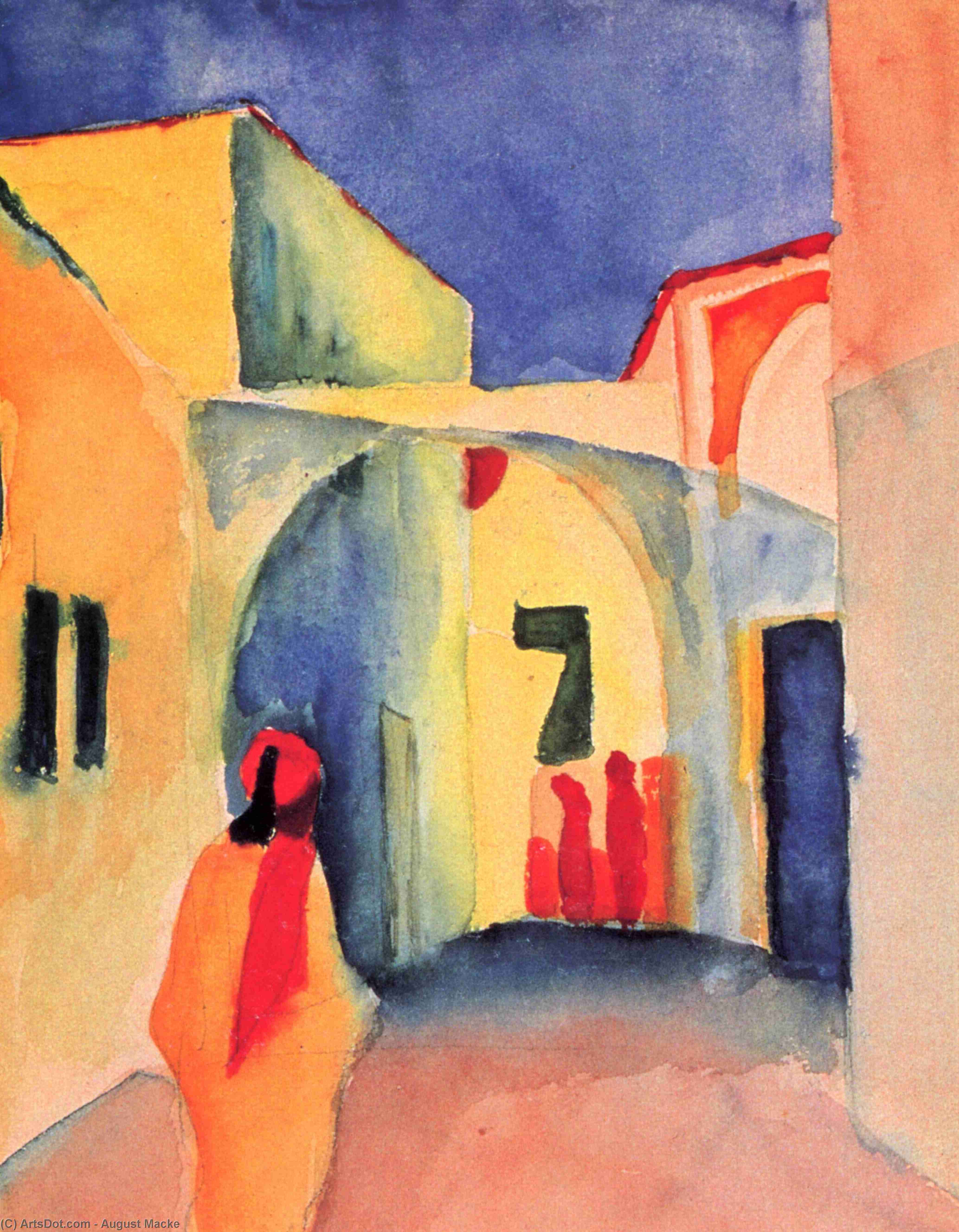 Wikioo.org - The Encyclopedia of Fine Arts - Painting, Artwork by August Macke - A Glance Down an Alley