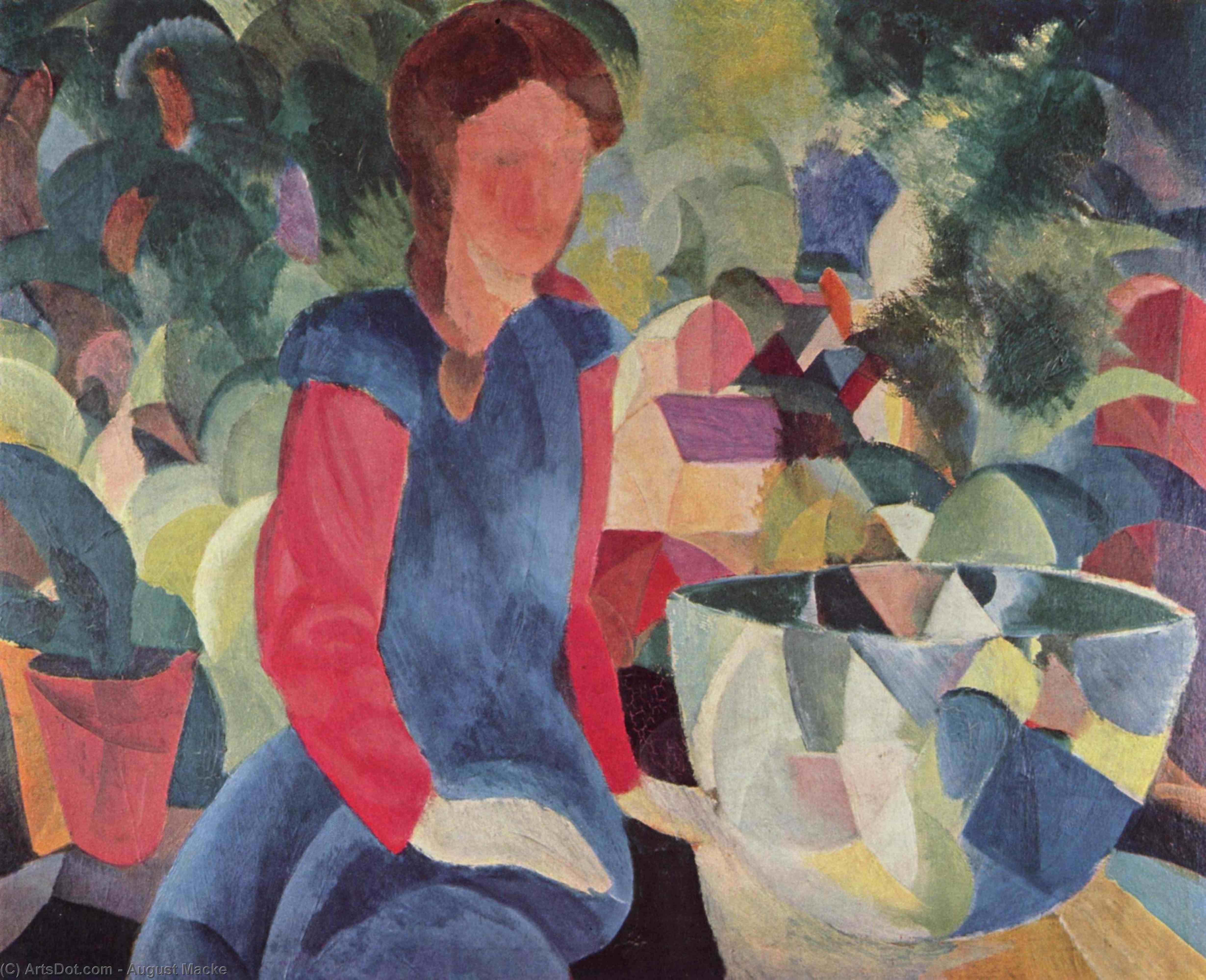 Wikioo.org - The Encyclopedia of Fine Arts - Painting, Artwork by August Macke - Girl with a Fish Bowl