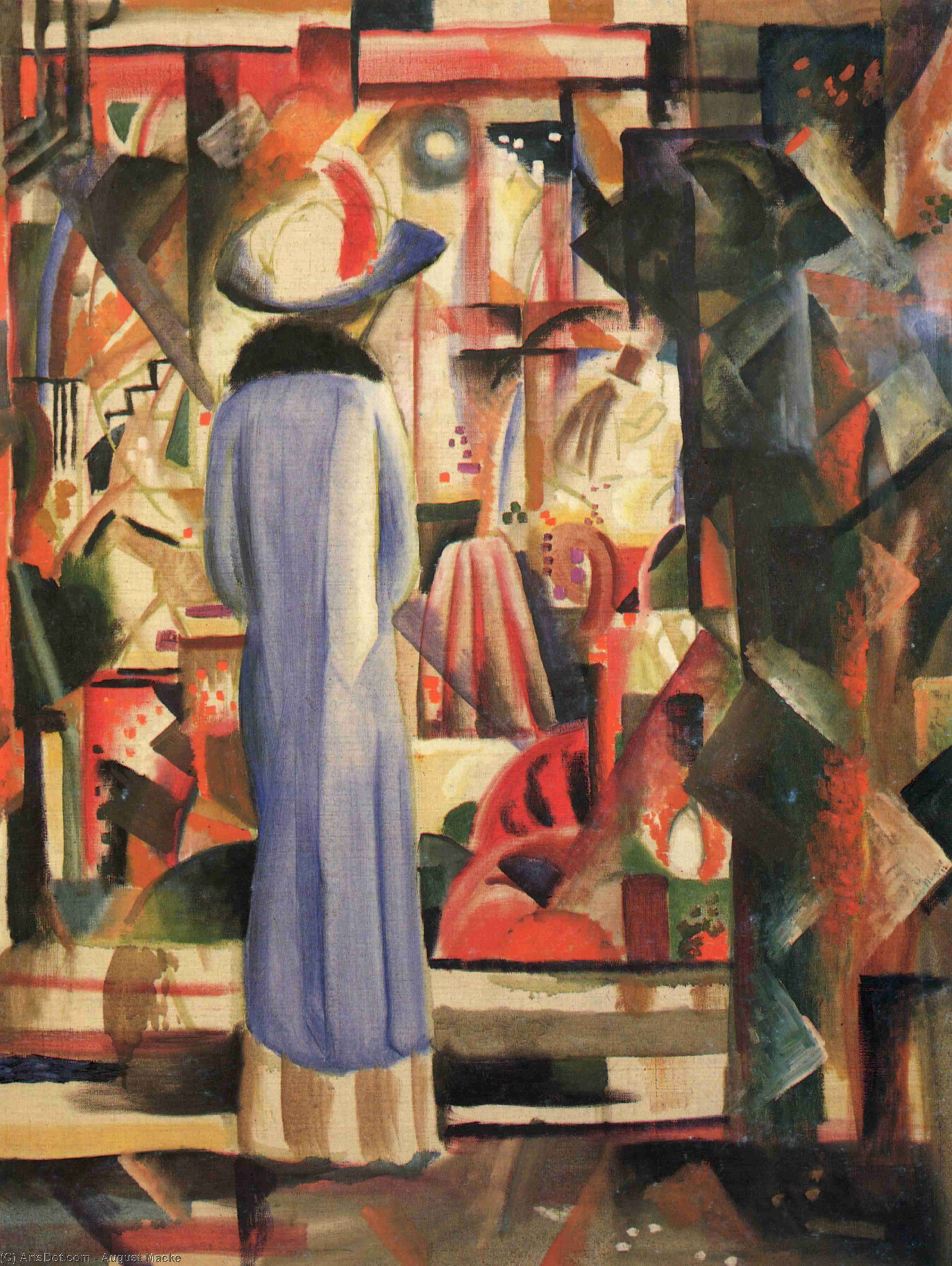 WikiOO.org - Εγκυκλοπαίδεια Καλών Τεχνών - Ζωγραφική, έργα τέχνης August Macke - Woman in front of a large illuminated window