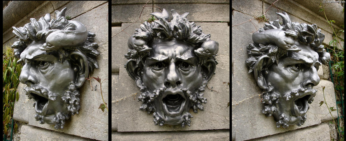 WikiOO.org - Encyclopedia of Fine Arts - Maalaus, taideteos François Auguste René Rodin - Three views of a mask