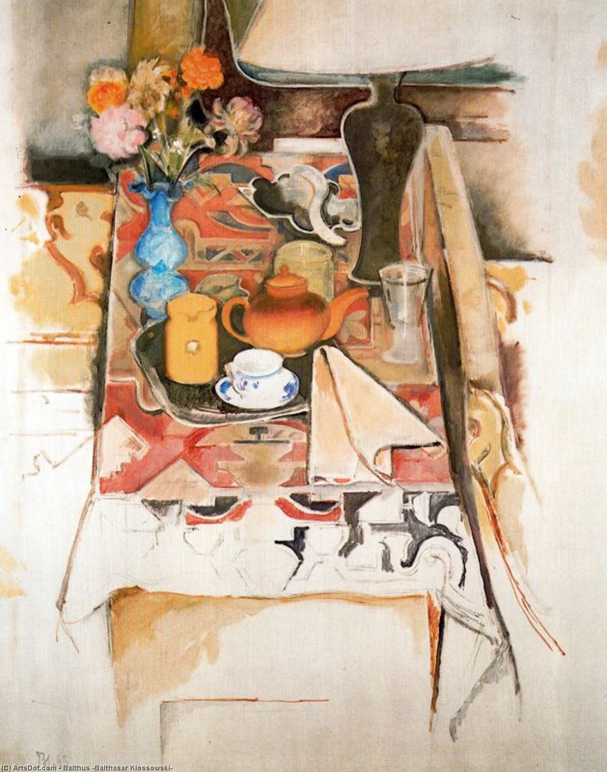 Wikoo.org - موسوعة الفنون الجميلة - اللوحة، العمل الفني Balthus (Balthasar Klossowski) - Still Life with Lamp