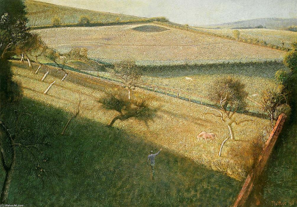 Wikoo.org - موسوعة الفنون الجميلة - اللوحة، العمل الفني Balthus (Balthasar Klossowski) - Great landscape with trees (The triangular field)