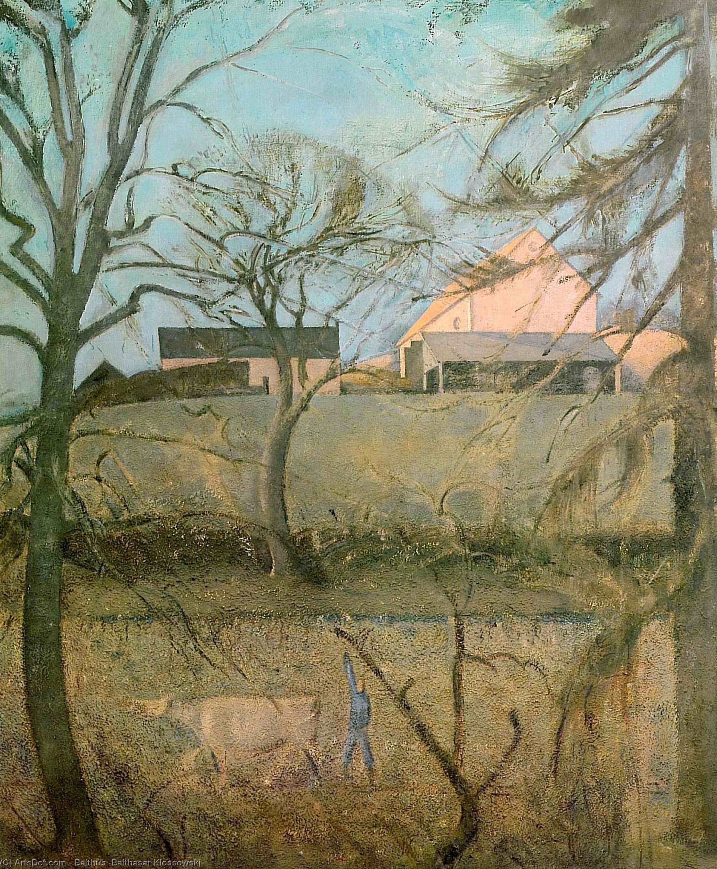 Wikoo.org - موسوعة الفنون الجميلة - اللوحة، العمل الفني Balthus (Balthasar Klossowski) - Big Landscape with Cow