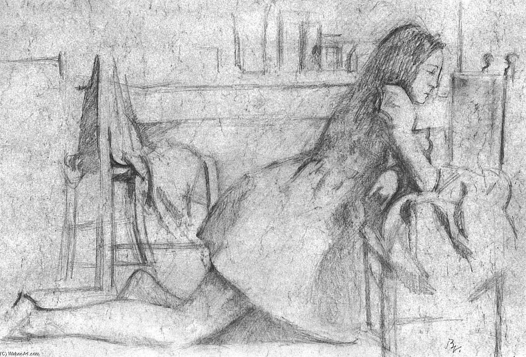 Wikioo.org - The Encyclopedia of Fine Arts - Painting, Artwork by Balthus (Balthasar Klossowski) - Girl kneeling, her arms on a chair