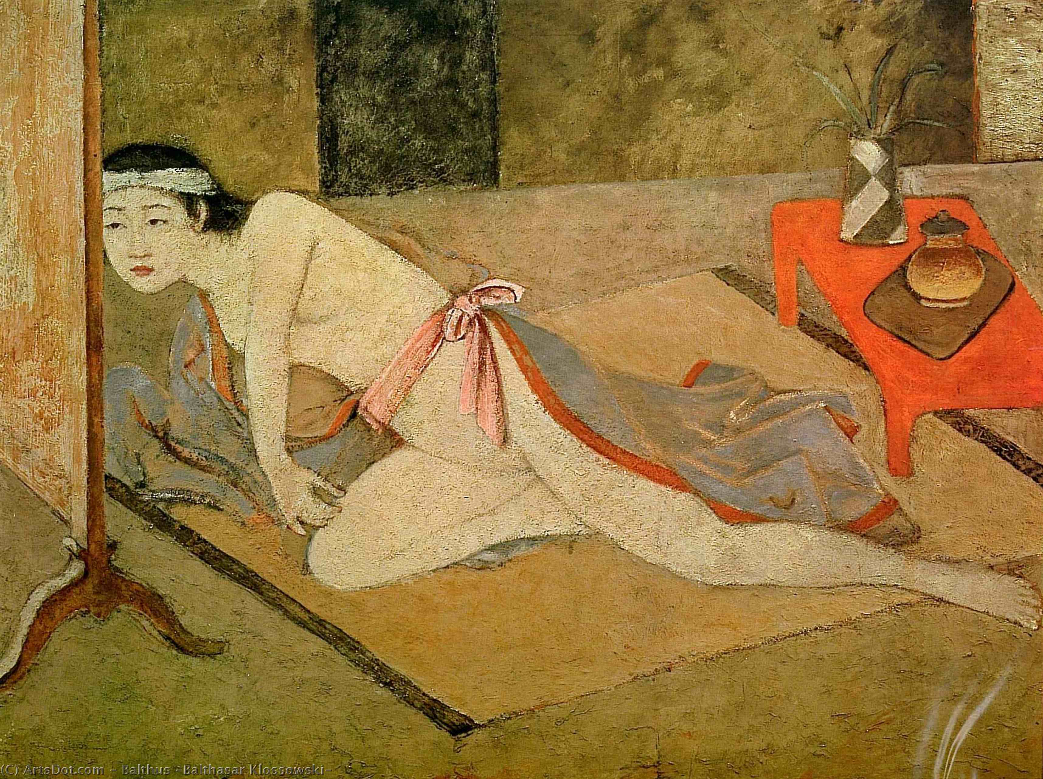 Wikioo.org - The Encyclopedia of Fine Arts - Painting, Artwork by Balthus (Balthasar Klossowski) - Japanese Girl with by the Red Table