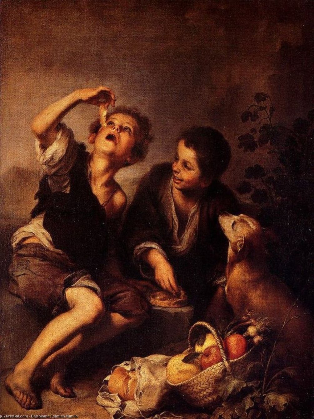 Wikioo.org - The Encyclopedia of Fine Arts - Painting, Artwork by Bartolome Esteban Murillo - Children Eating a Pie