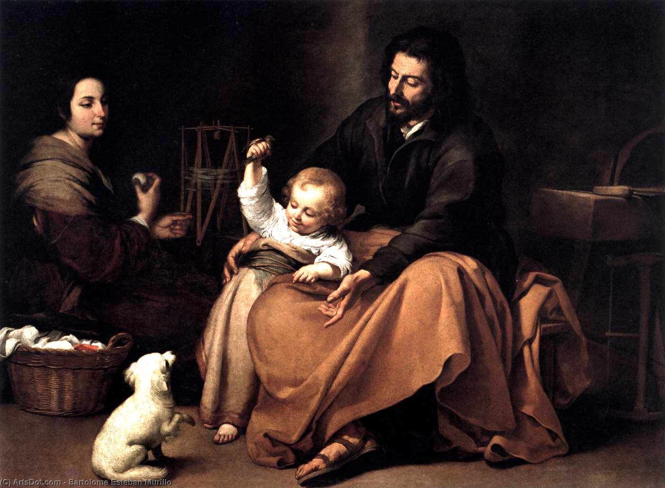 Wikioo.org - The Encyclopedia of Fine Arts - Painting, Artwork by Bartolome Esteban Murillo - The Holy Family with the Little Bird