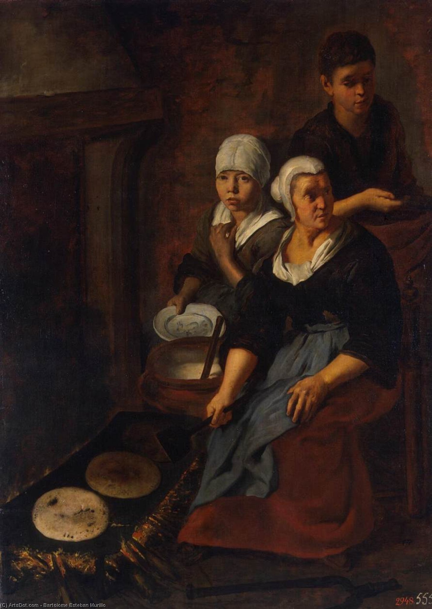Wikioo.org - The Encyclopedia of Fine Arts - Painting, Artwork by Bartolome Esteban Murillo - Baking of Flat Cakes