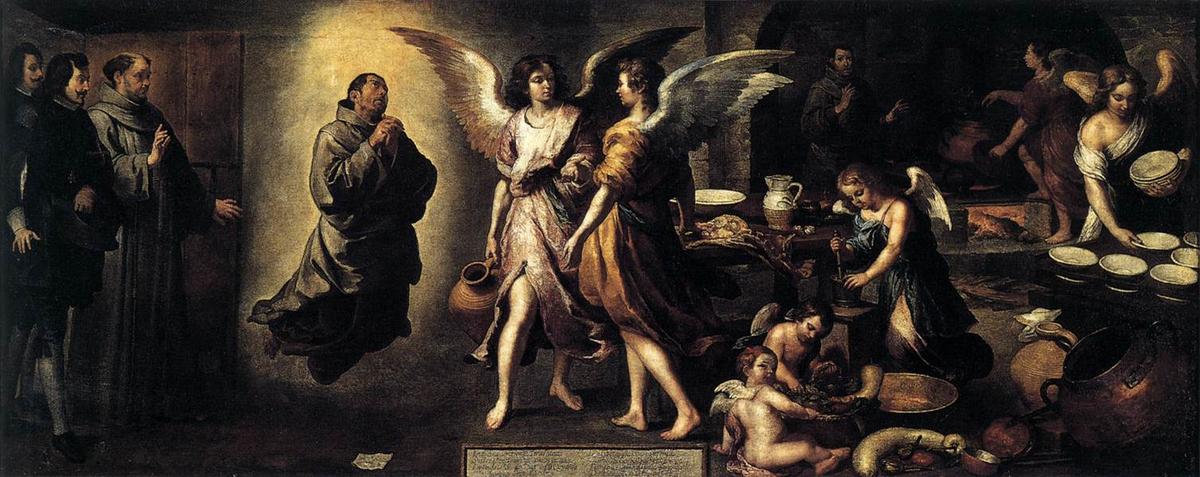 Wikioo.org - The Encyclopedia of Fine Arts - Painting, Artwork by Bartolome Esteban Murillo - The Angels' Kitchen