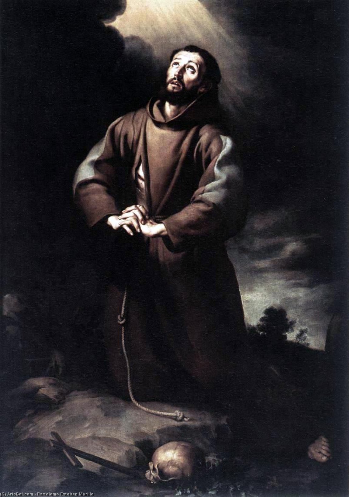 WikiOO.org - Encyclopedia of Fine Arts - Maľba, Artwork Bartolome Esteban Murillo - St. Francis of Assisi at Prayer