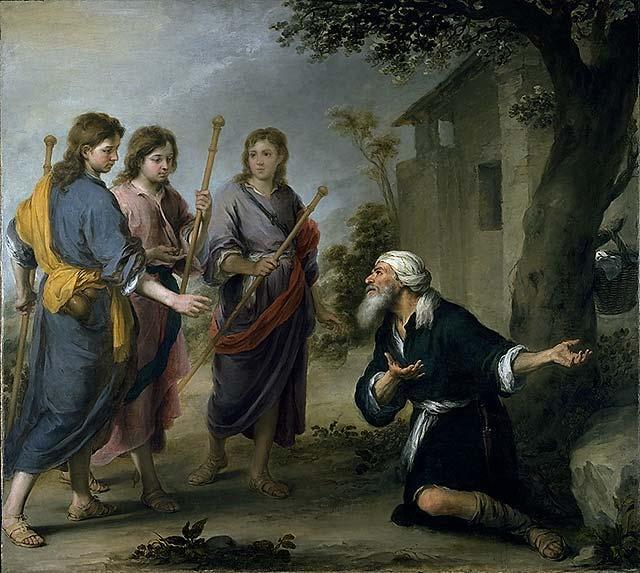 Wikioo.org - Bách khoa toàn thư về mỹ thuật - Vẽ tranh, Tác phẩm nghệ thuật Bartolome Esteban Murillo - Abraham Receiving the Three Angels