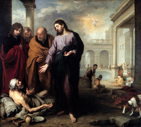 Wikioo.org - The Encyclopedia of Fine Arts - Painting, Artwork by Bartolome Esteban Murillo - Christ at the Pool of Bethesda