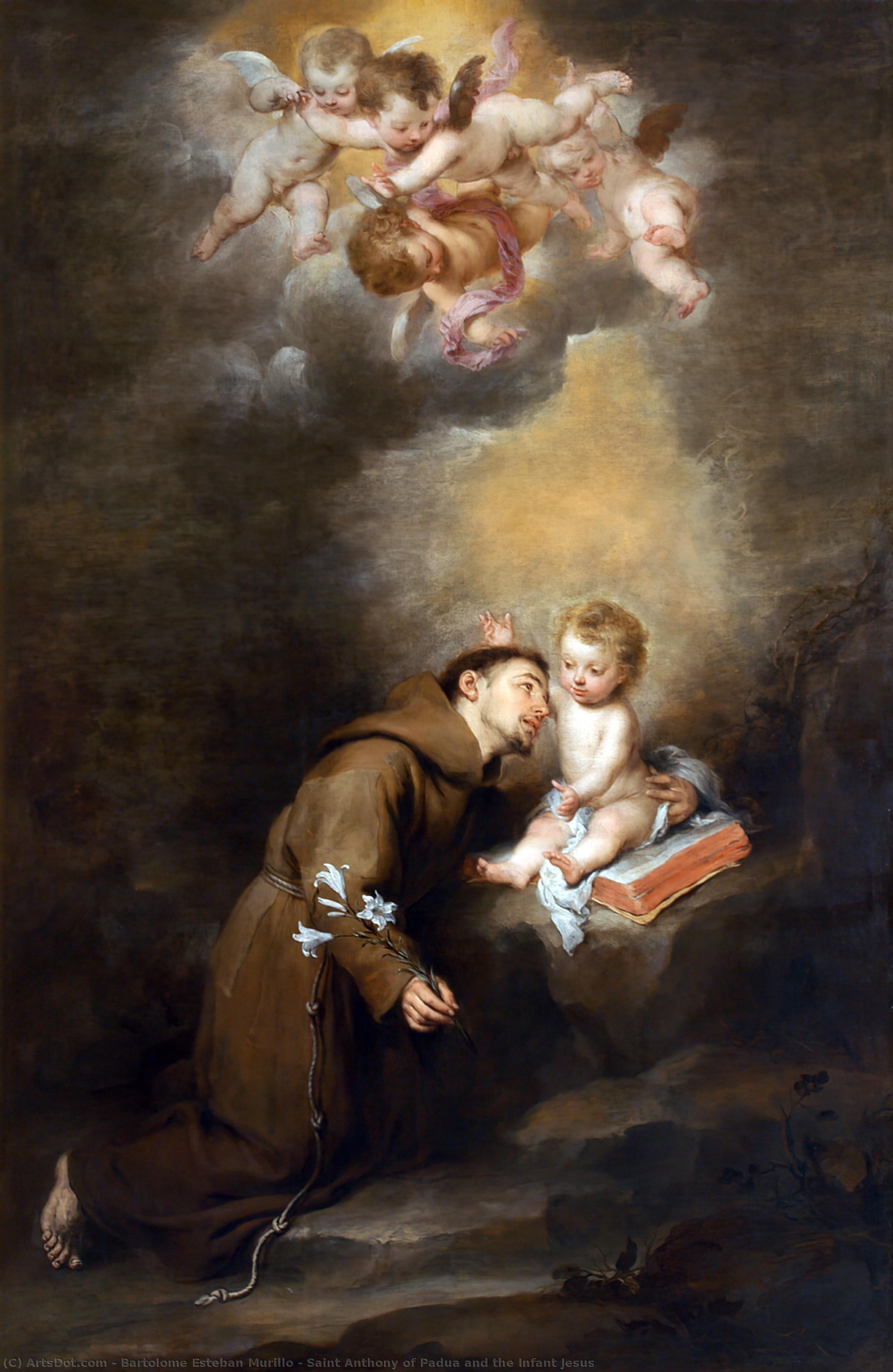 Wikioo.org - The Encyclopedia of Fine Arts - Painting, Artwork by Bartolome Esteban Murillo - Saint Anthony of Padua and the Infant Jesus