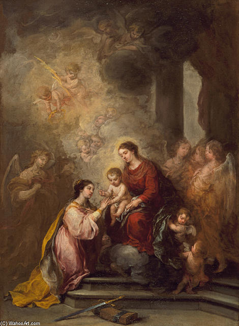 Wikioo.org - The Encyclopedia of Fine Arts - Painting, Artwork by Bartolome Esteban Murillo - The Mystic Marriage of Saint Catherine
