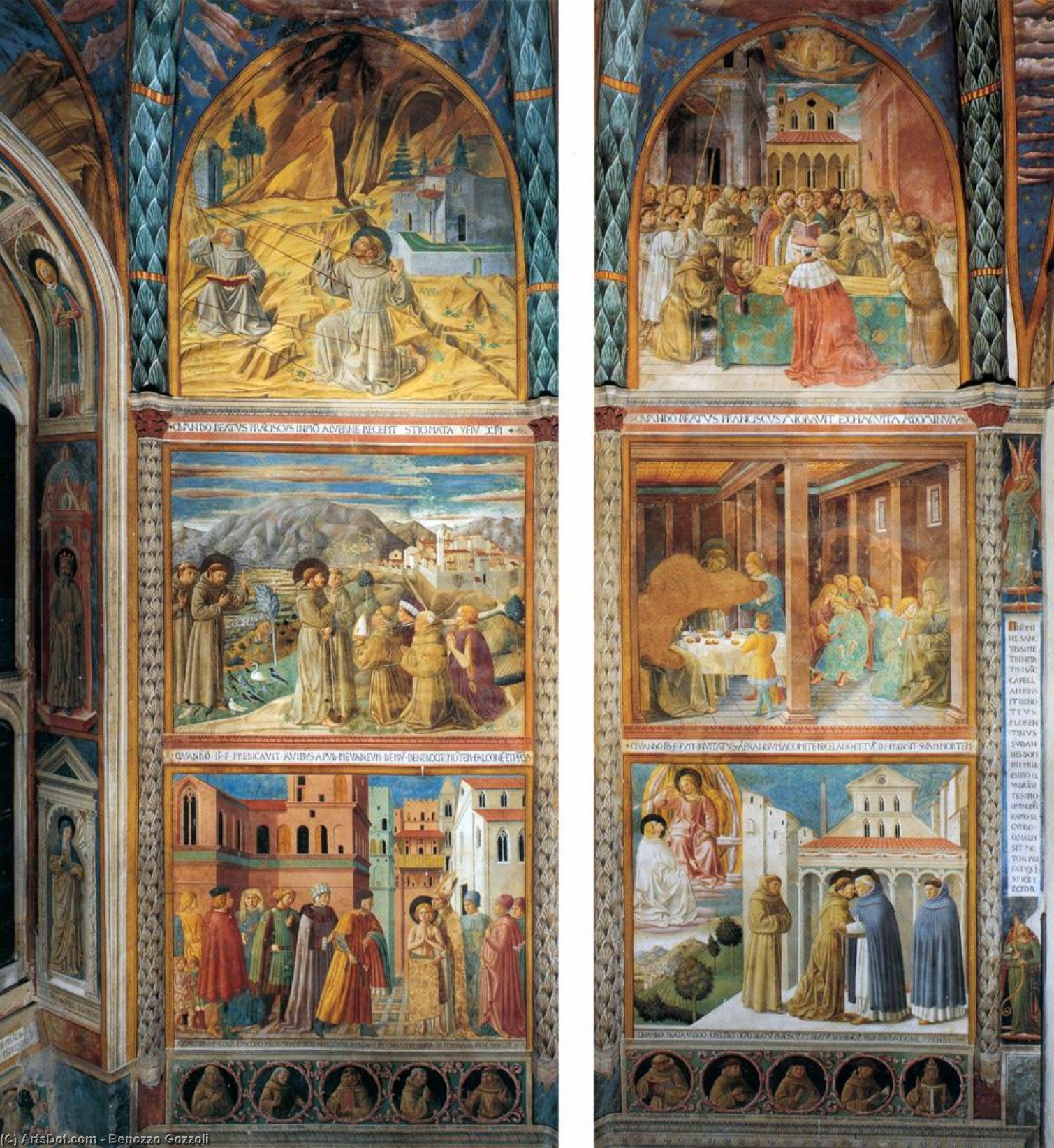 Wikioo.org - The Encyclopedia of Fine Arts - Painting, Artwork by Benozzo Gozzoli - Scenes from the Life of St Francis (south wall)