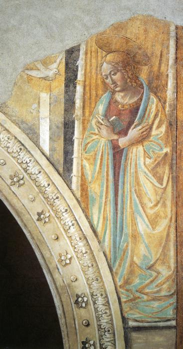 Wikioo.org - The Encyclopedia of Fine Arts - Painting, Artwork by Benozzo Gozzoli - Tabernacle of the Visitation: Annunciation: Mary