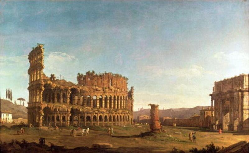 Wikioo.org - The Encyclopedia of Fine Arts - Painting, Artwork by Bernardo Bellotto - Colosseum and Arch of Constantine (Rome)