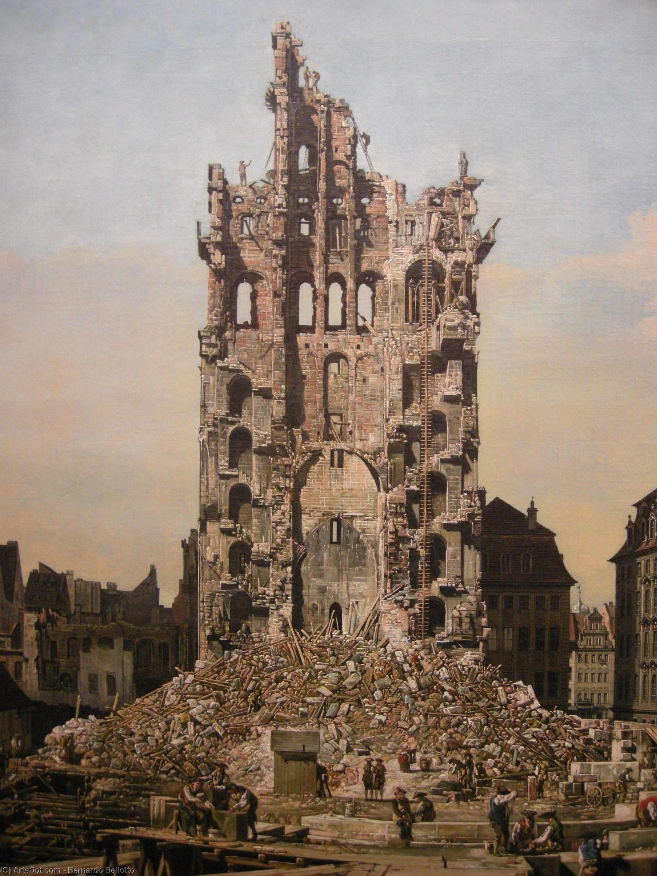 Wikioo.org - The Encyclopedia of Fine Arts - Painting, Artwork by Bernardo Bellotto - Ruins of Dresden's Kreuzkirche