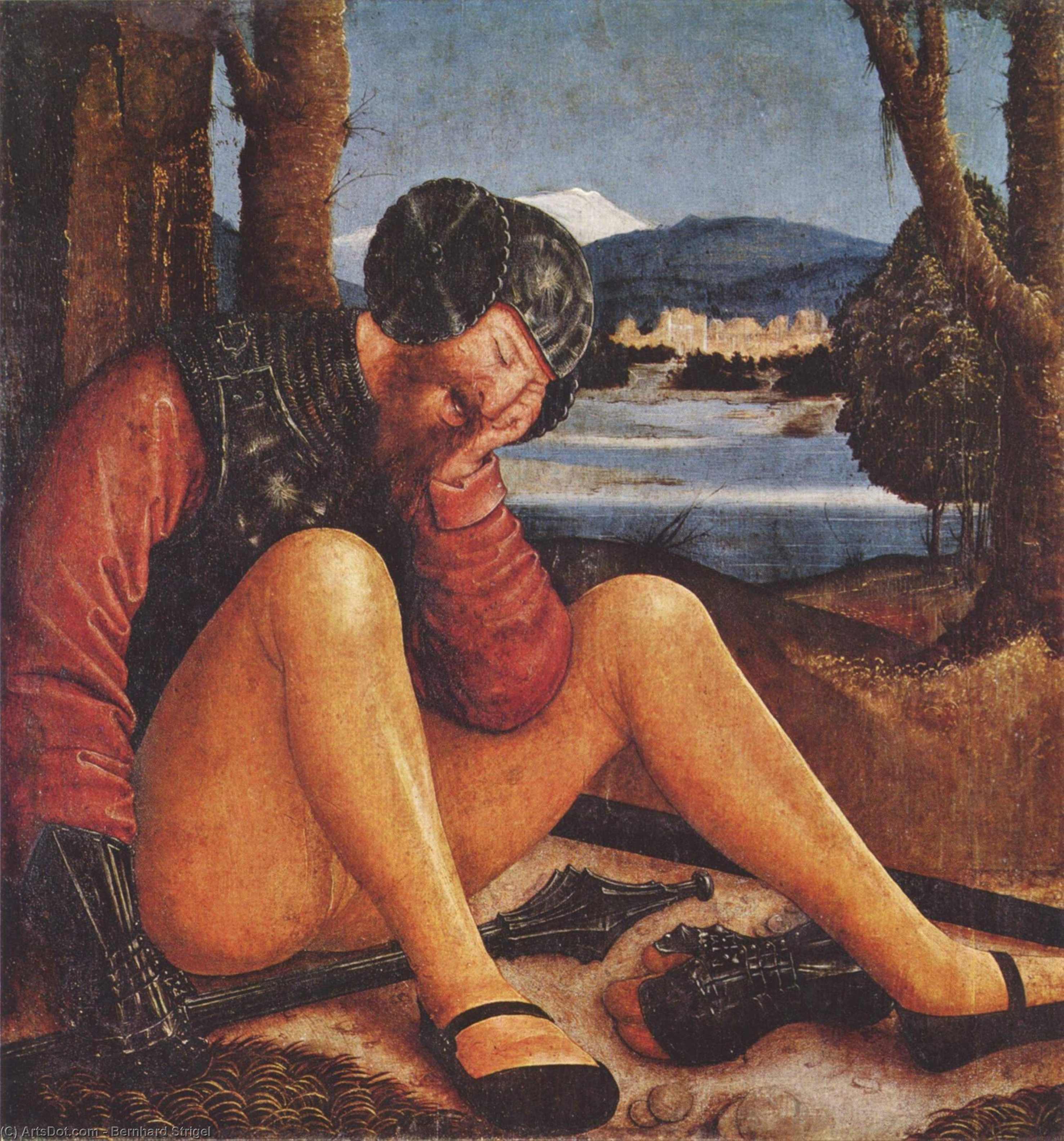 Wikioo.org – L'Encyclopédie des Beaux Arts - Peinture, Oeuvre de Bernhard Strigel - Sleeping gardes tombe avec Mace et Sword