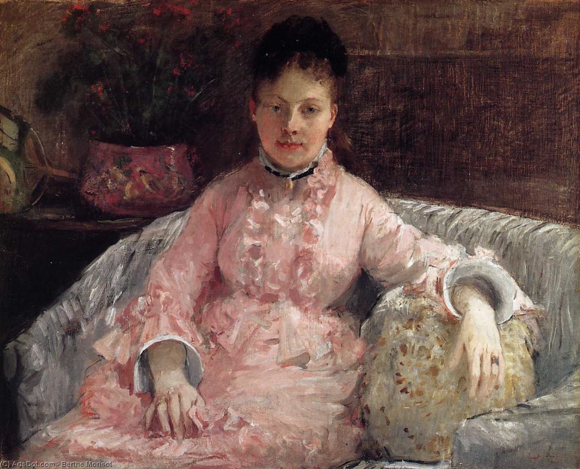 Wikioo.org - The Encyclopedia of Fine Arts - Painting, Artwork by Berthe Morisot - Portrait of a Woman in a pink dress