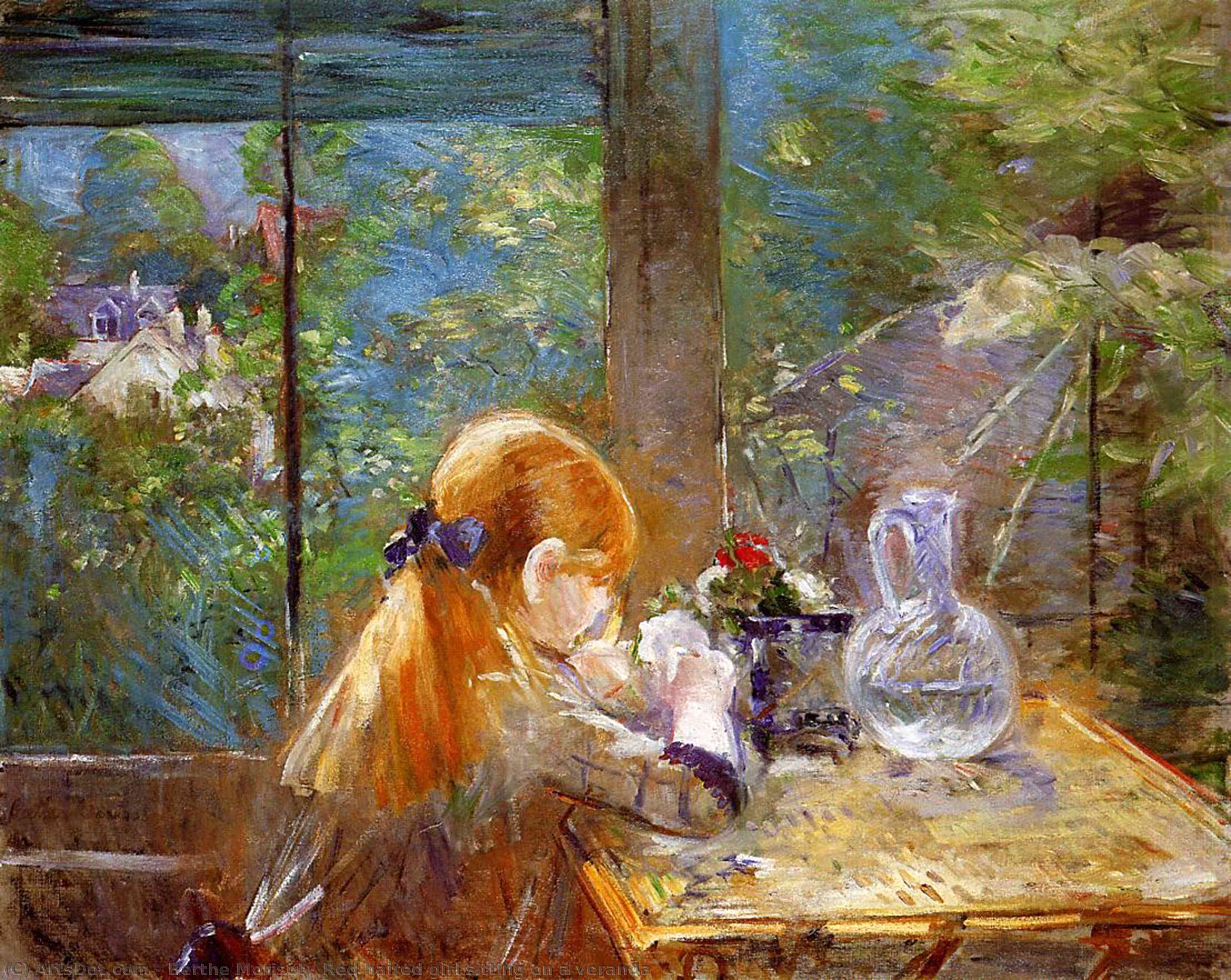 Wikioo.org - The Encyclopedia of Fine Arts - Painting, Artwork by Berthe Morisot - Red haired girl sitting on a veranda