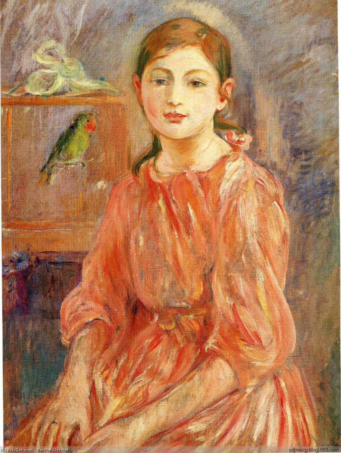 Wikioo.org - The Encyclopedia of Fine Arts - Painting, Artwork by Berthe Morisot - The Artist's Daughter with a Parakeet