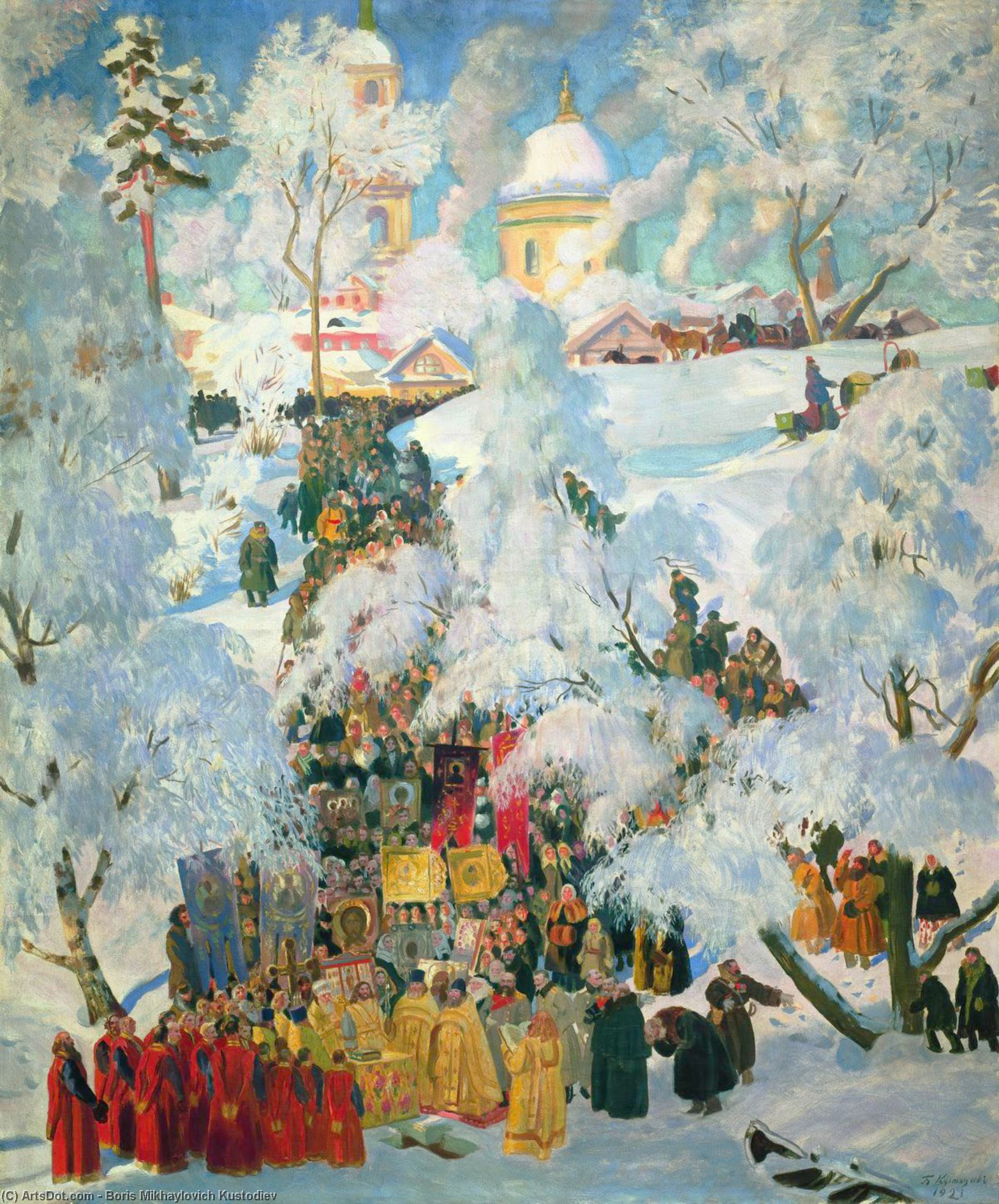 WikiOO.org - 백과 사전 - 회화, 삽화 Boris Mikhaylovich Kustodiev - The Consecration of Water on the Theophany