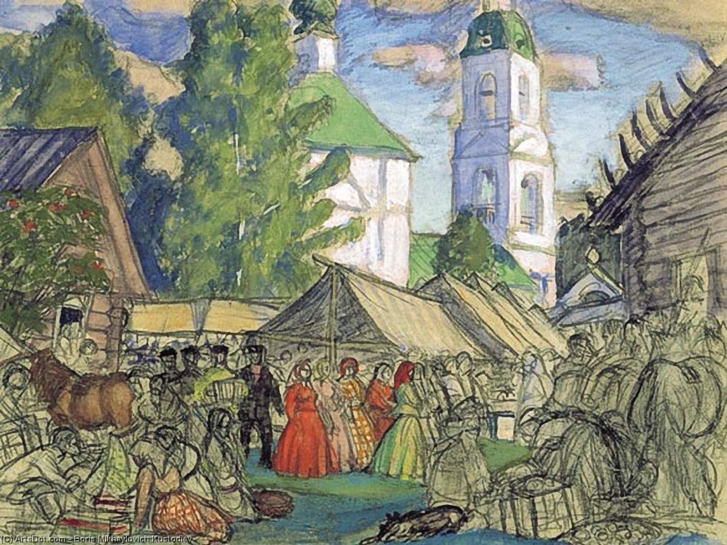 WikiOO.org - Encyclopedia of Fine Arts - Målning, konstverk Boris Mikhaylovich Kustodiev - Street of a provincial town