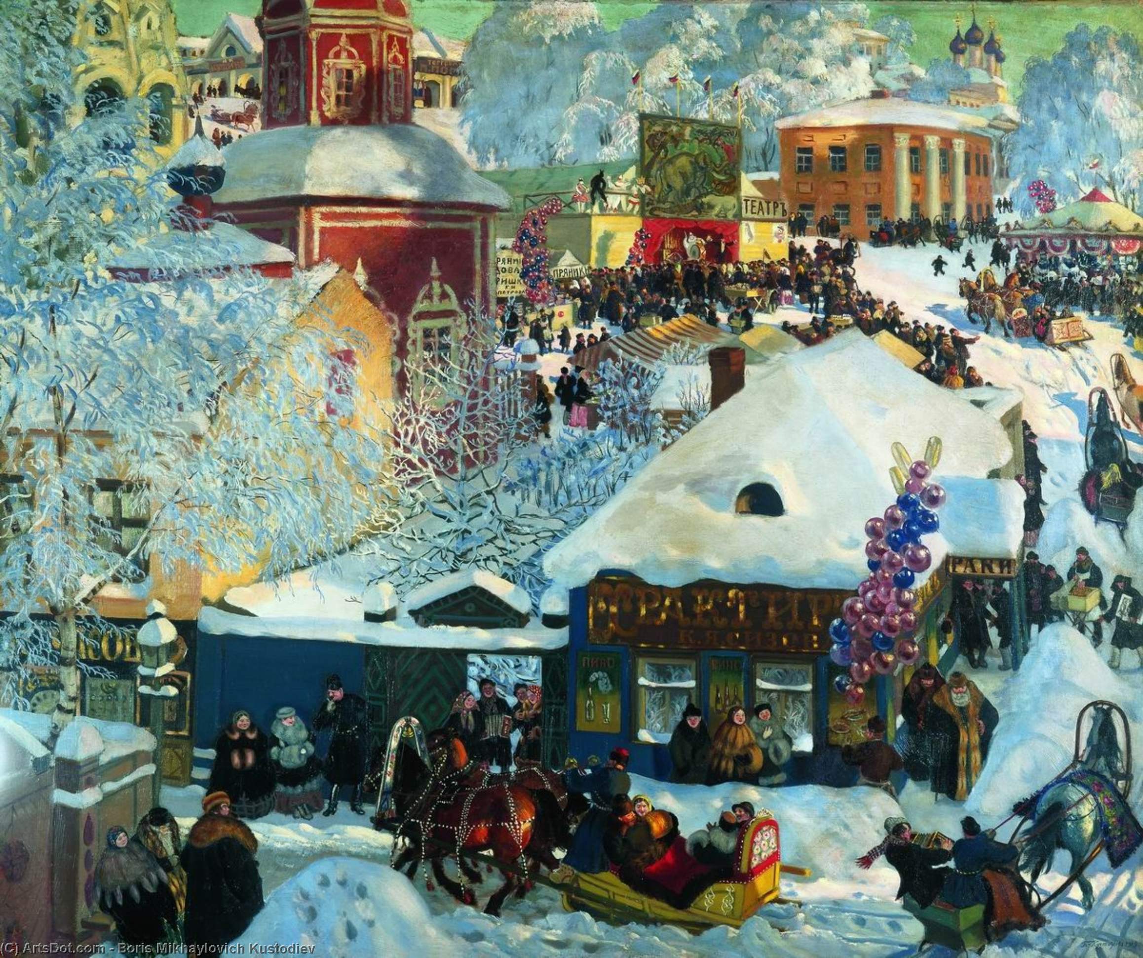 Wikioo.org - The Encyclopedia of Fine Arts - Painting, Artwork by Boris Mikhaylovich Kustodiev - Winter. Shrovetide festivities