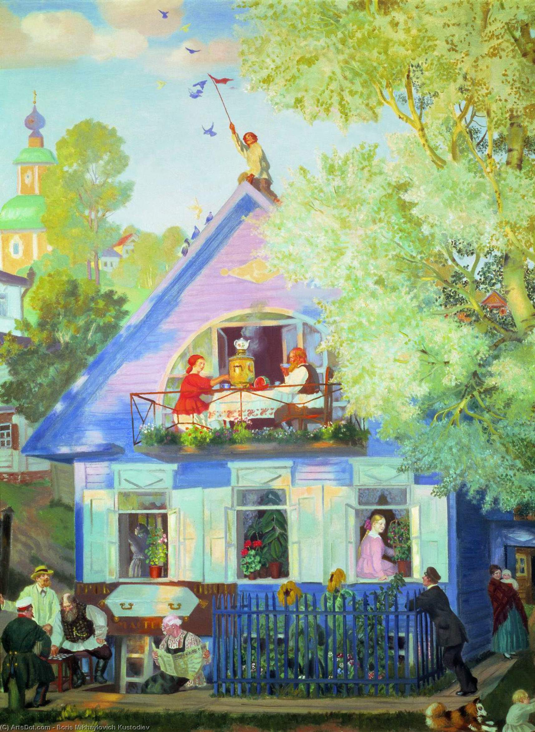 Wikioo.org - The Encyclopedia of Fine Arts - Painting, Artwork by Boris Mikhaylovich Kustodiev - Blue House