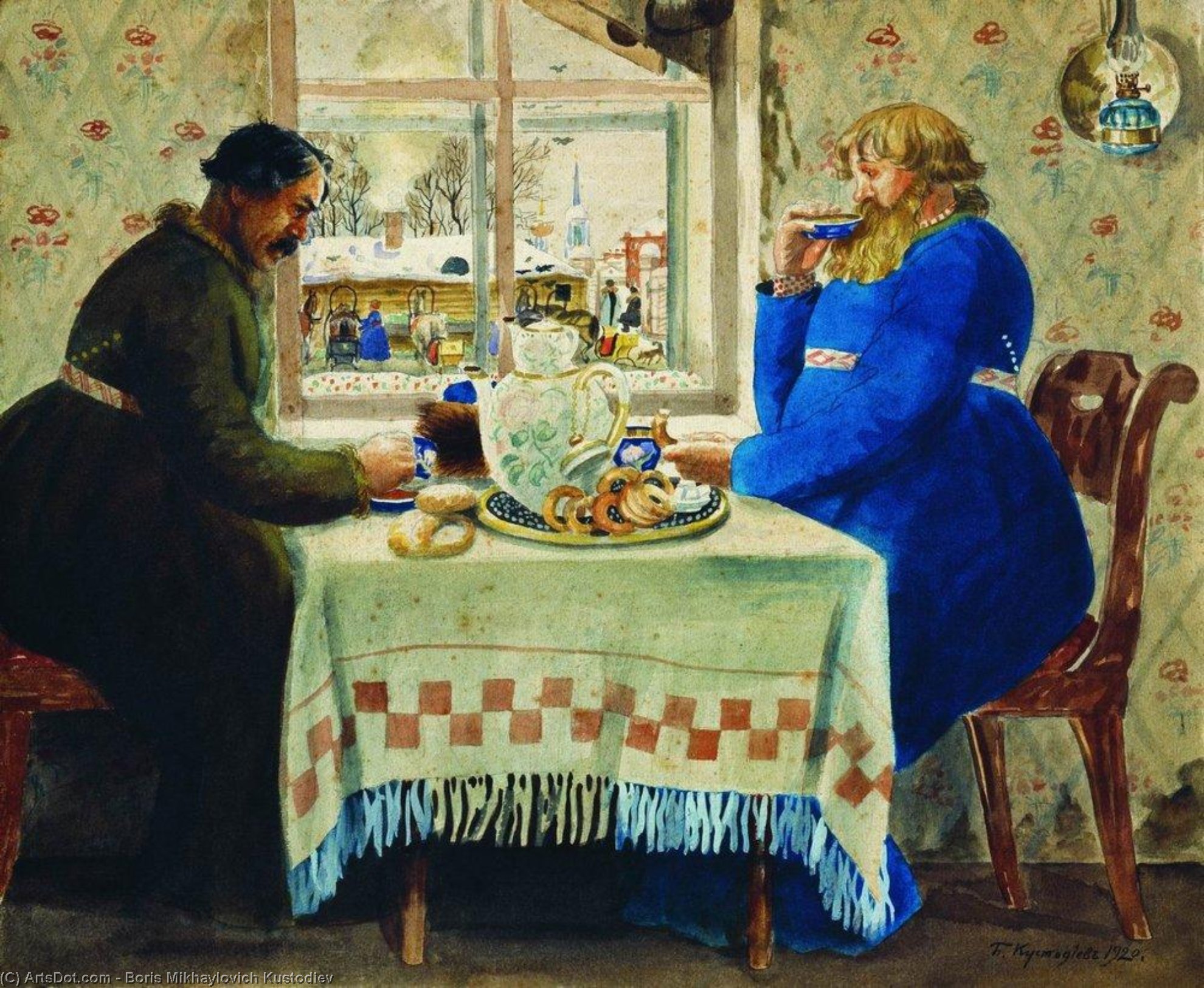 Wikioo.org - The Encyclopedia of Fine Arts - Painting, Artwork by Boris Mikhaylovich Kustodiev - Coachman at Traktir