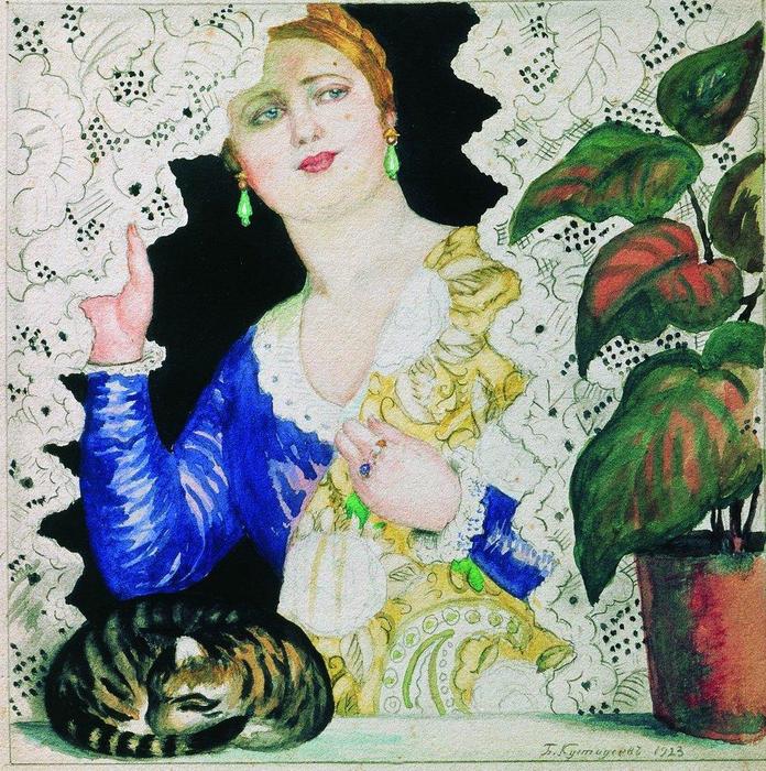 Wikioo.org - The Encyclopedia of Fine Arts - Painting, Artwork by Boris Mikhaylovich Kustodiev - Russian girl near the window