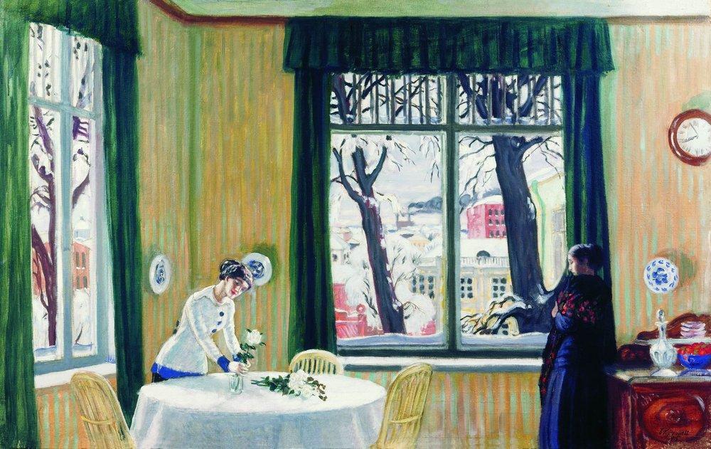 Wikioo.org - The Encyclopedia of Fine Arts - Painting, Artwork by Boris Mikhaylovich Kustodiev - In the Room. Winter
