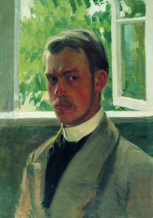 Wikioo.org – L'Encyclopédie des Beaux Arts - Peinture, Oeuvre de Boris Mikhaylovich Kustodiev - autoportrait proche le fenêtre