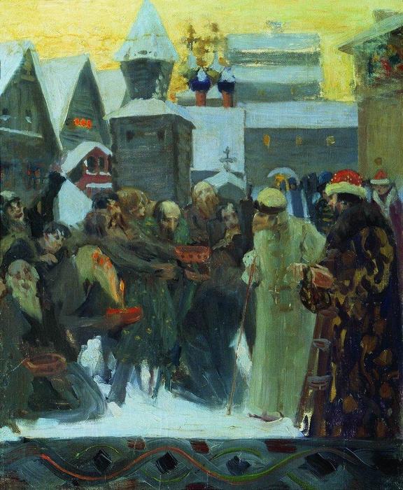 Wikioo.org - The Encyclopedia of Fine Arts - Painting, Artwork by Boris Mikhaylovich Kustodiev - Exit of Tsar Ivan the Terrible