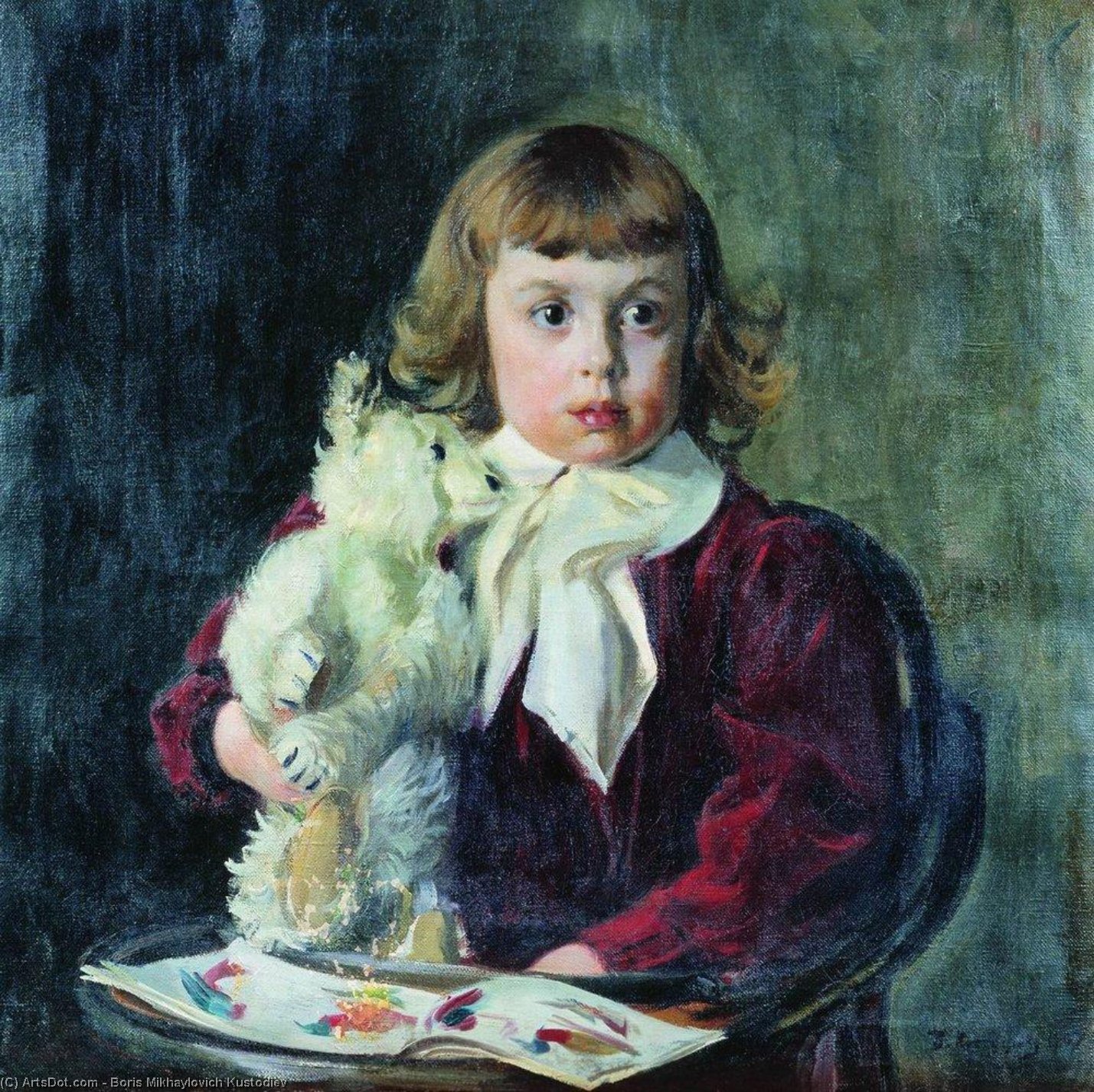 Wikioo.org - The Encyclopedia of Fine Arts - Painting, Artwork by Boris Mikhaylovich Kustodiev - Boy with teddy bear