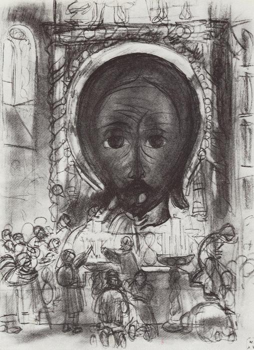 Wikioo.org - สารานุกรมวิจิตรศิลป์ - จิตรกรรม Boris Mikhaylovich Kustodiev - At the icon of the Saviour