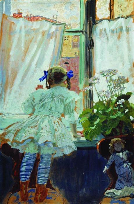 Wikioo.org - The Encyclopedia of Fine Arts - Painting, Artwork by Boris Mikhaylovich Kustodiev - At the window. Portrait of I.B. Kustodieva