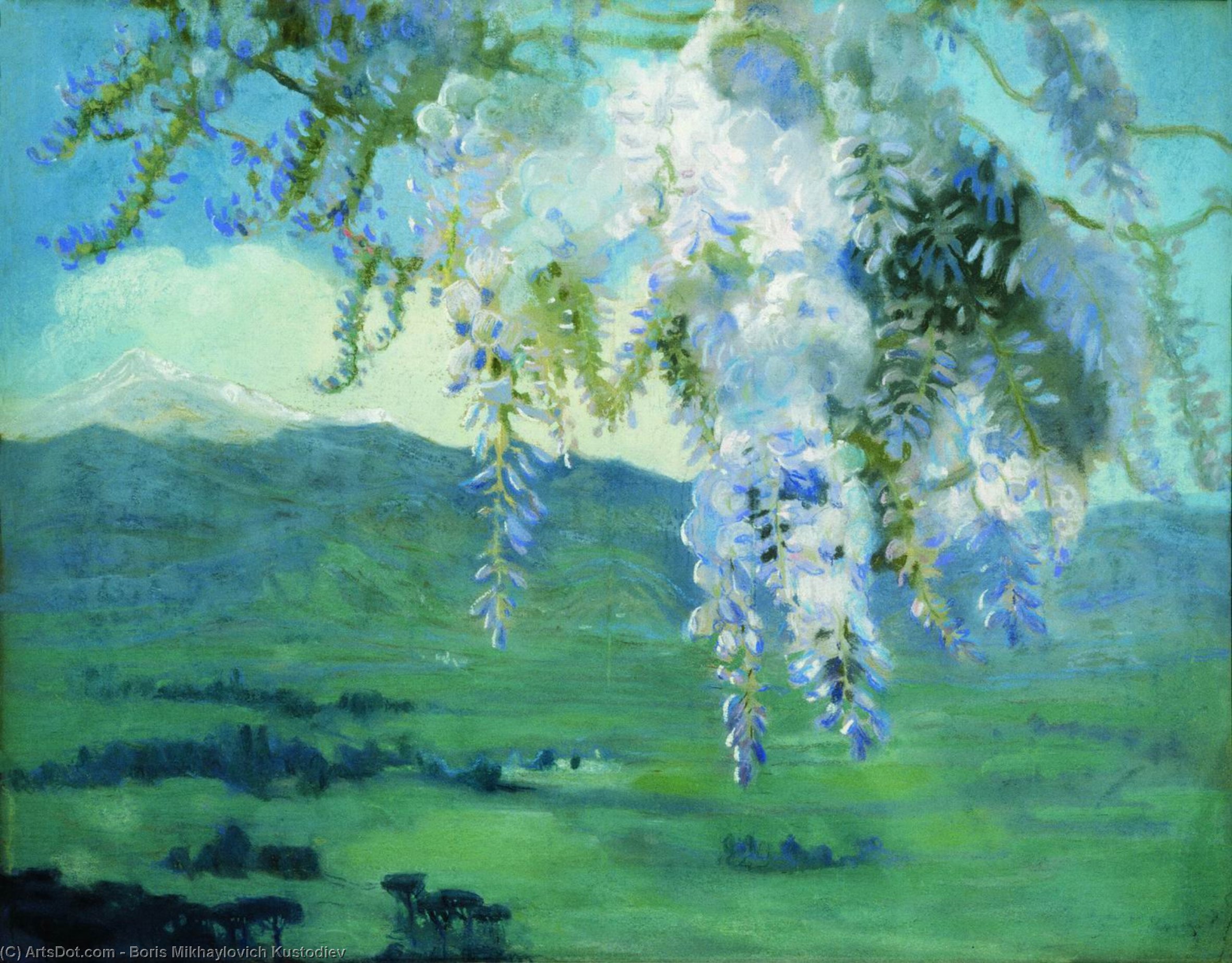 WikiOO.org - Encyclopedia of Fine Arts - Schilderen, Artwork Boris Mikhaylovich Kustodiev - Blooming wisteria