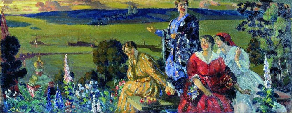 Wikioo.org - The Encyclopedia of Fine Arts - Painting, Artwork by Boris Mikhaylovich Kustodiev - Mercahnt's Wifes on the Volga