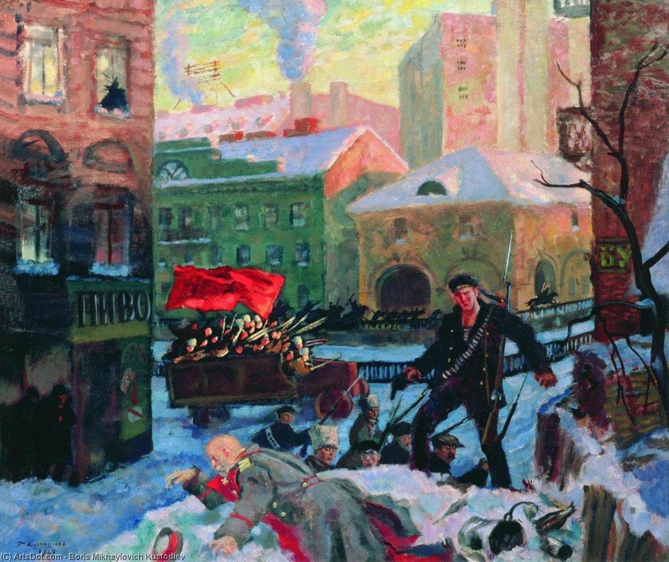 Wikioo.org - The Encyclopedia of Fine Arts - Painting, Artwork by Boris Mikhaylovich Kustodiev - Petrograd on February