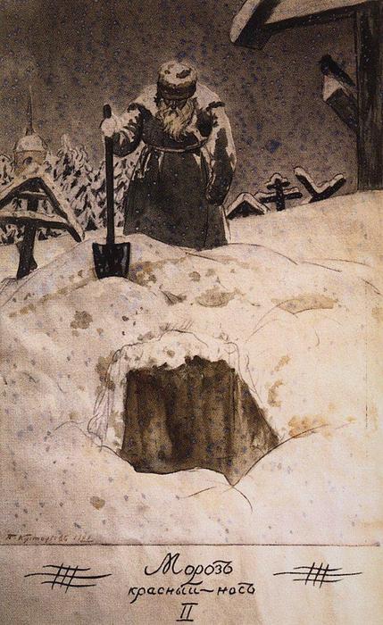 Wikioo.org – L'Enciclopedia delle Belle Arti - Pittura, Opere di Boris Mikhaylovich Kustodiev - Alla tomba di Proclo