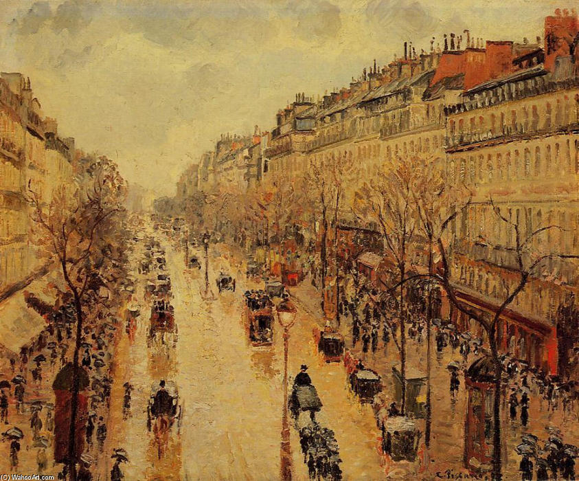 Wikioo.org - The Encyclopedia of Fine Arts - Painting, Artwork by Camille Pissarro - Boulevard Montmartre Afternoon, in the Rain