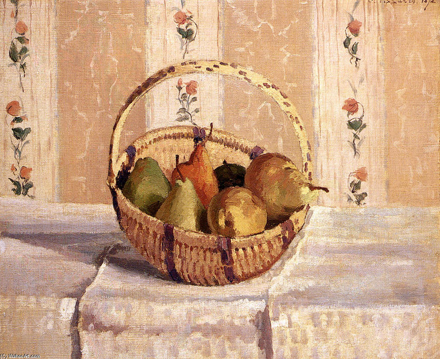 WikiOO.org – 美術百科全書 - 繪畫，作品 Camille Pissarro - 苹果和 梨子 在 一个 回合  篮